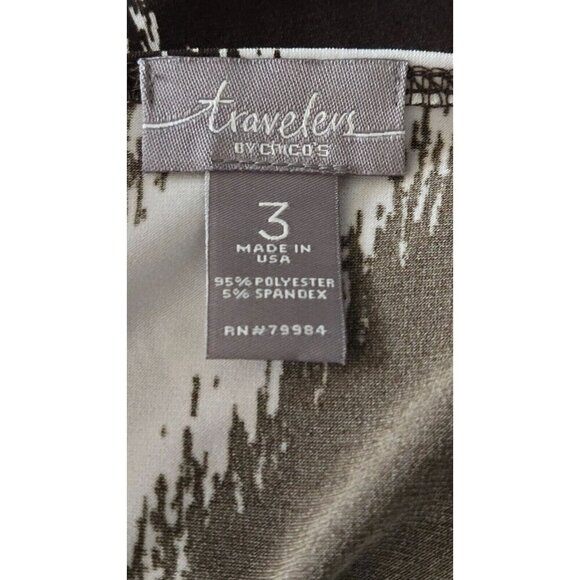 Chico's Travelers Dark Brown White Angled Striped Beaded Neck Top Size 3 - Picture 5 of 5